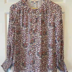 White and pink long sleeve paisley blouse - size SP